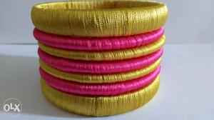 Gold And Purple Silk Thread Bangle Set