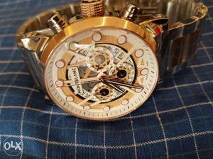 Gold Chronograph Watch With Link Bracelet