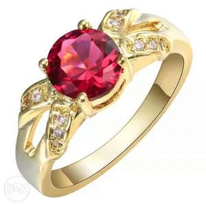 Gold With Red Gemstone Ring