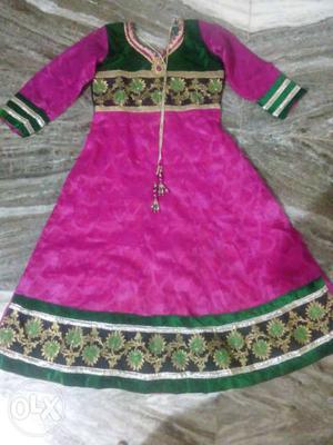Green, Pink And Grey Traditional Dress