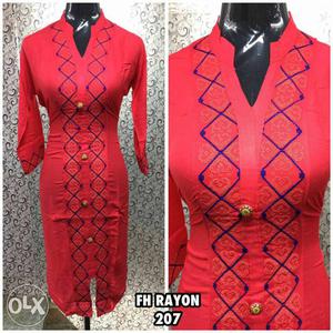 Kurtis fabric: Rayon With Embroidery full Set