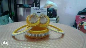 NewYellow With Stone Bangle and earring