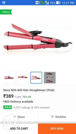 Nova NHS-800 Hair Straightener Pink