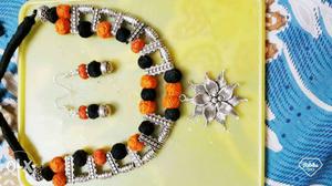 Orange And Black Beaded Bib Necklace