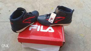 Pair Of Black Fila High Top Sneakers On Box size -8