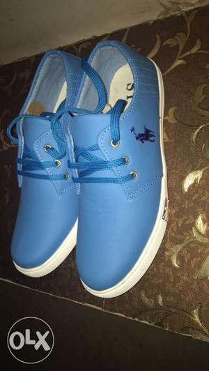 Pair Of Blue-and-white Ralph Lauren Low Top Sneakers