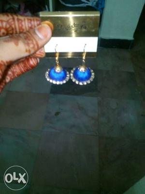 Pair Of Gold And Blue Drop Earrings