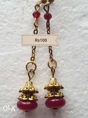 Pair Of Gold-and-amethyst Dangling Earrings