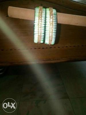 Pair Of Green And Gold Thread Bangles
