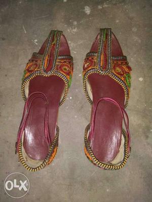 Pair Of Women's Red And Green Sandals