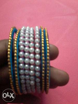 Pink And Blue Silk-thread Bangles