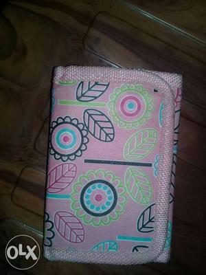 Pink And Green Floral Tri Fold Wallet