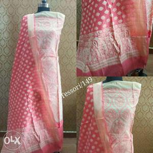 Pink And White Sari