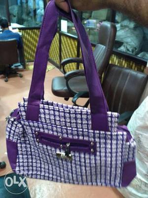 Purple And Silver-colored Handbag