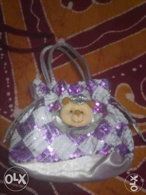 Purple And White Sequin Handbag