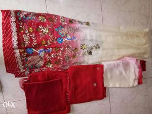 Red And White Floral Kameez