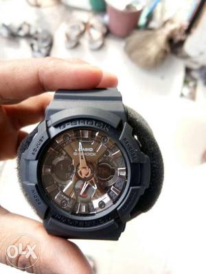 Round Black Casio G-Shock Chronograph Watch With Black Strap