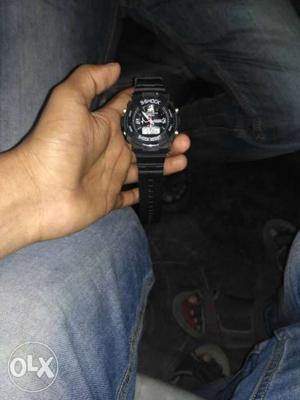 Round Black Digital Chronograph Watch