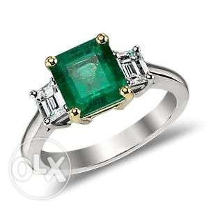 Silver And Green Gem Ring