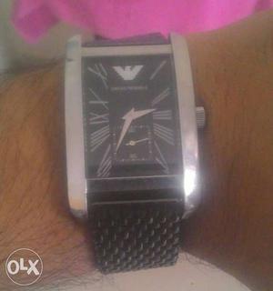 Silver Emporio Armani Chronograph Watch With Black Strap