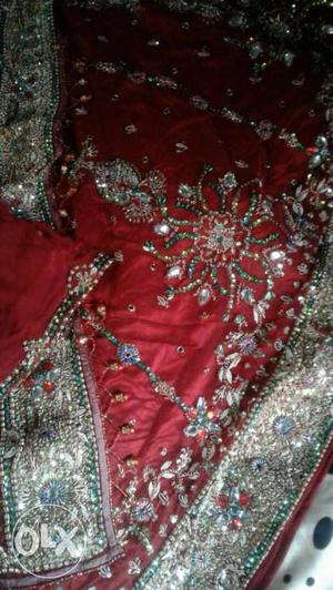 Silver and red wedding lehge