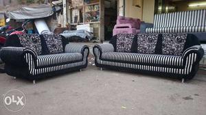 Two Black-and-white Striped Sofas