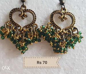 Two Gold And Green Floral Pendants