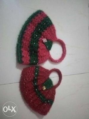 Two Red And Green Knitted Bags