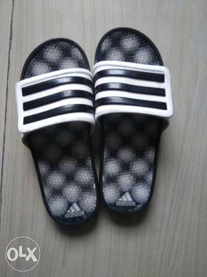 White-and-black Adidas Slide-on Slippers