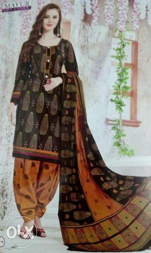Women's Black And Orange Floral Salwar Kameez