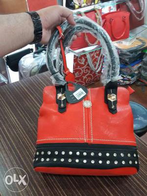 Women's Black And Red Leather Handbag