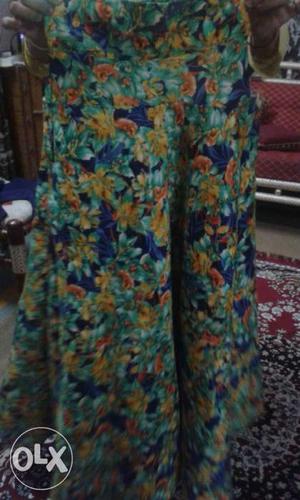 Women's Blue, Green, And Yellow Floral Print Dress
