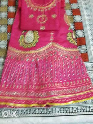 Women's Pink And Yellow Sari Dress