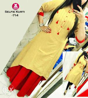 Women's Yellow And Red Long Sleeve Dress