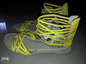 Yellow-and-grey Gladiator Sandals