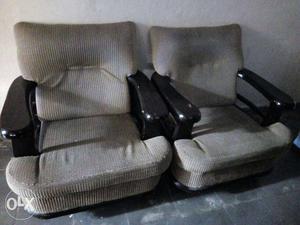 2 Black Wooden Framed Gray Armchairs