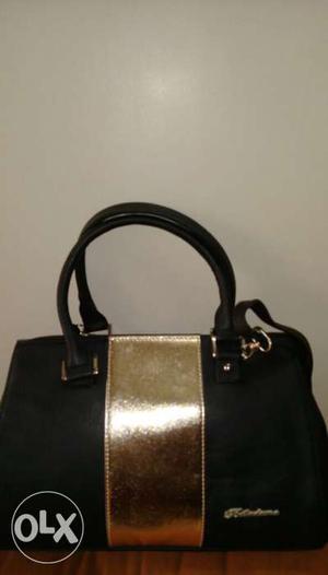 Black And GOLD Colored Leather Shoulder Bag