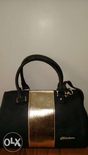 Black And GOLD Colored Leather Shoulder Bag
