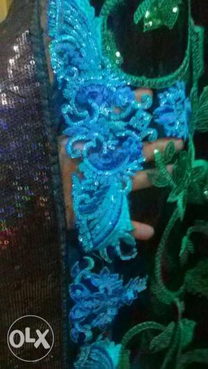 Black blue green disner aarchali dress net havy