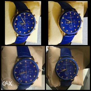 Blue Leather Strap Round Chronograph Watch ₹
