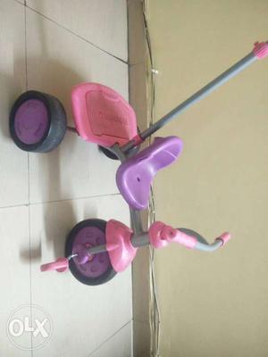 Gray, Purple And Pink Plastic Push Pedal Trike