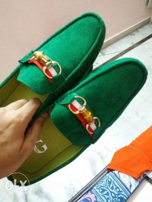 New pair Of Green Loafers.size 8.price negotiable