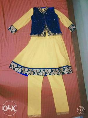 New yellow anarkali with voilet koti for girls age - 8 to 10