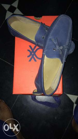 Pair Of Blue Leather Dress Shoes On Box