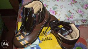 Pair Of Brown-and-black Leather Mid Top Sneakers