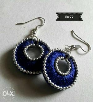Pair Of White-and-blue Earrings