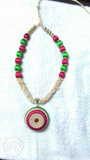 Pink And Green Bead Necklace