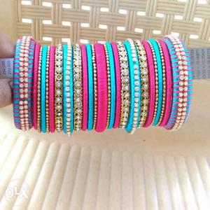 Pink-and-teal Satin Thread Bangle Lot