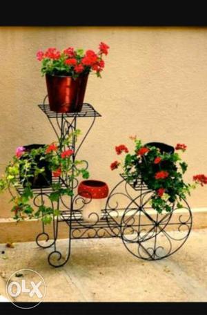Red Petaled Flowers In Metal Stand