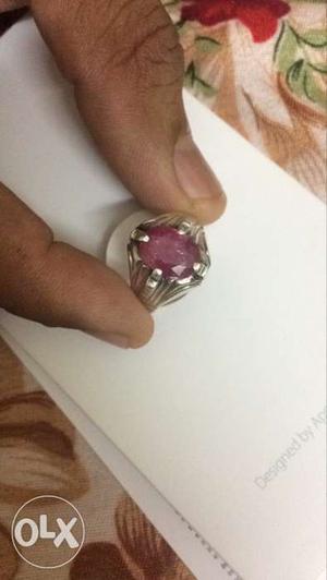 Silver With Pink Gemstone Ring